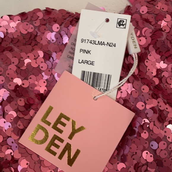 NWT L LEYDEN pink sequin sequined embellished party mini spaghetti st dress rave - Picture 12 of 12